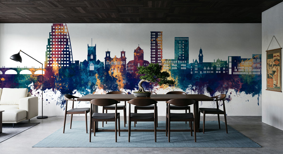 Kingston Upon Thames England Skyline Blue & Bronze Mural Wallpaper - room preview 04