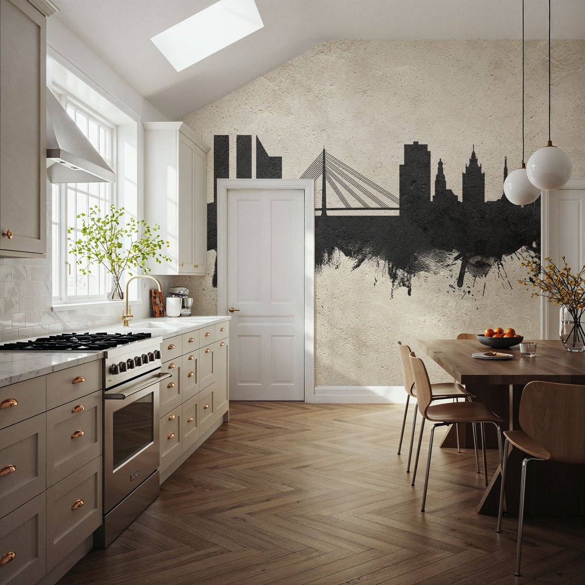 Riga Latvia Skyline Concrete Mural Wallpaper - room preview 04