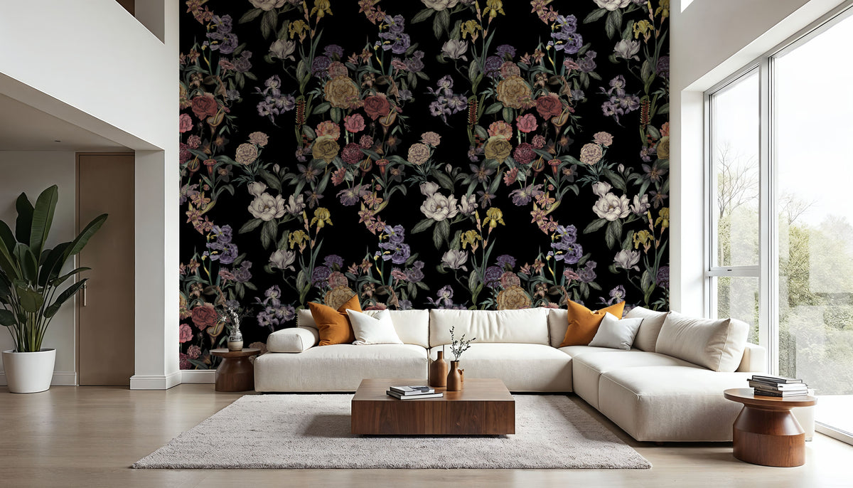 Floral Gaze, Black Mural Wallpaper - room preview 04