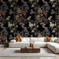 Floral Gaze, Black Mural Wallpaper - room preview 04