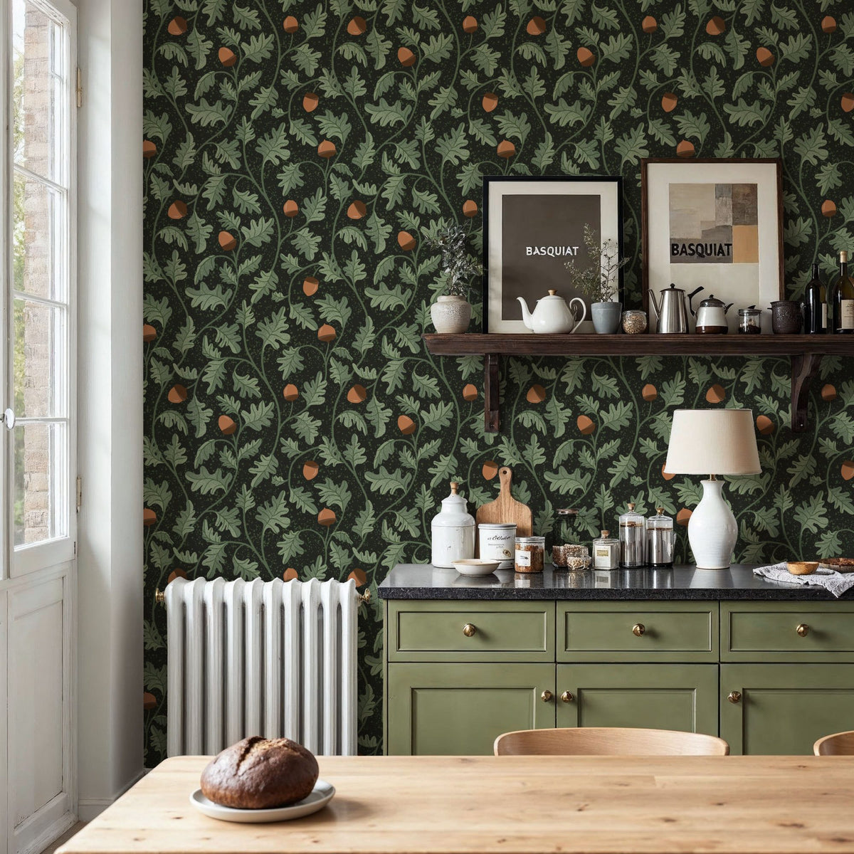 Oak & Acorns, Dark Mural Wallpaper - room preview 04