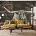 Longhorn Flowers Sepia Mural Wallpaper - room preview 04