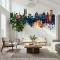 Wigan England Skyline Blue & Bronze Mural Wallpaper - room preview 04