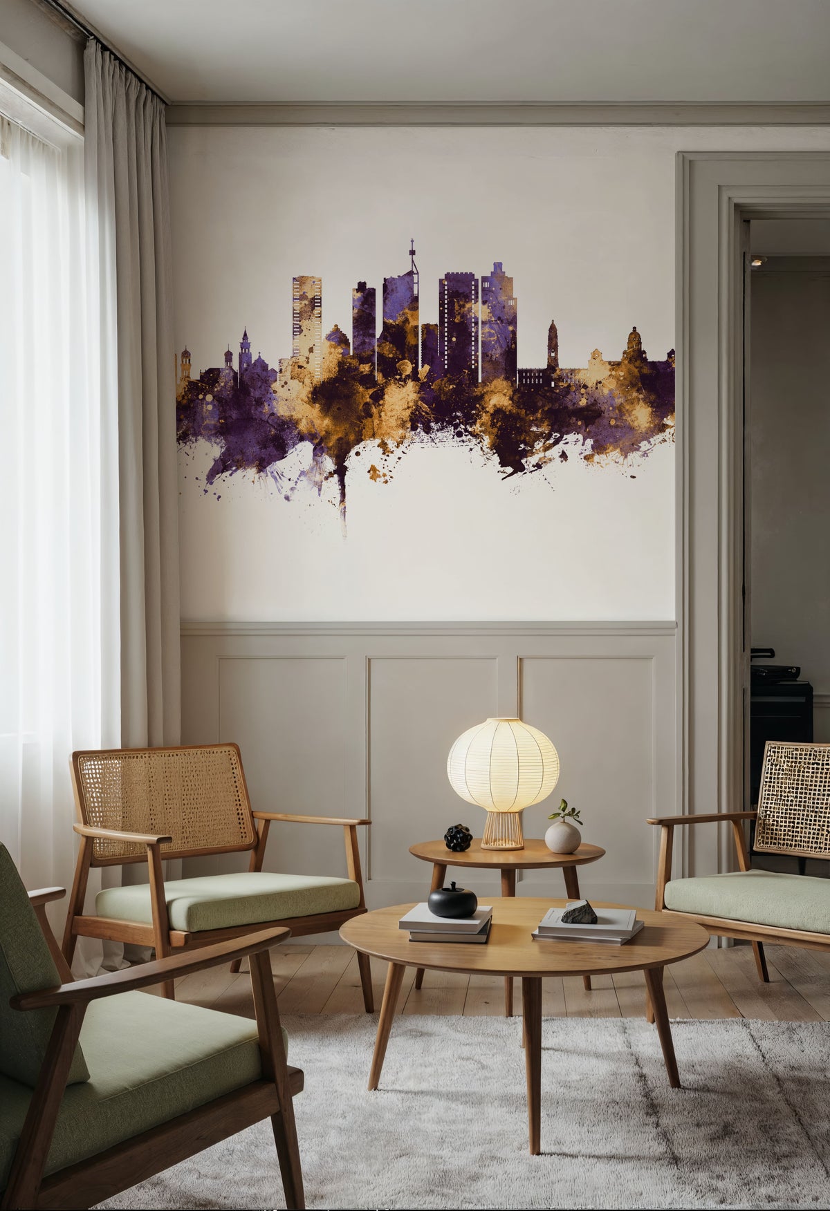 Durban South Africa Skyline Purple & Gold Mural Wallpaper - room preview 04