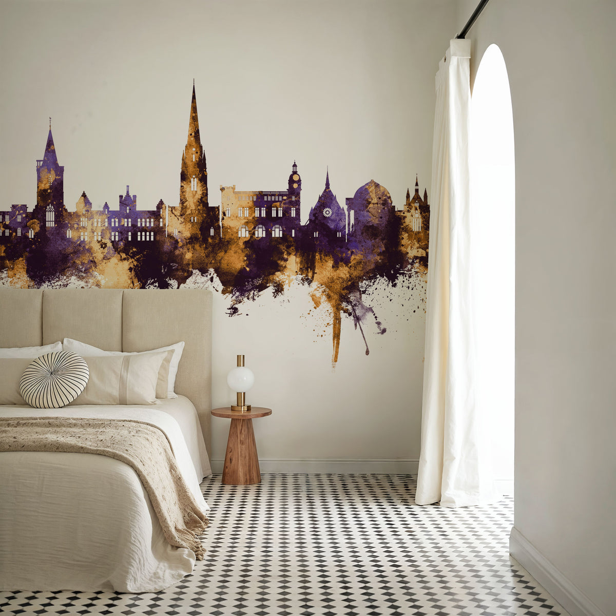 Perth Scotland Skyline Purple & Gold Mural Wallpaper - room preview 04