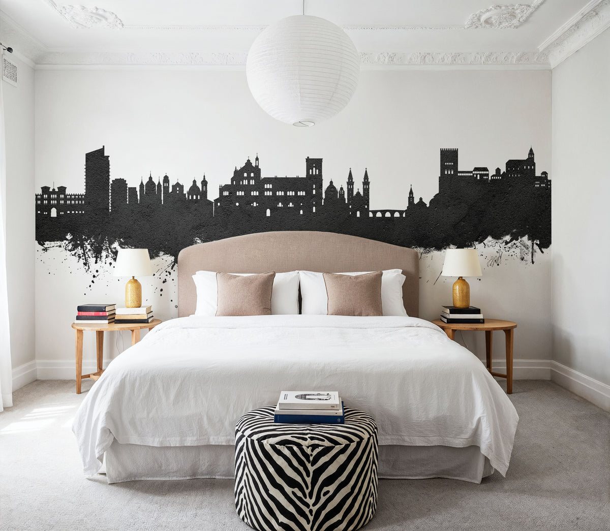 Granada Spain Skyline Black & White Mural Wallpaper - room preview 04