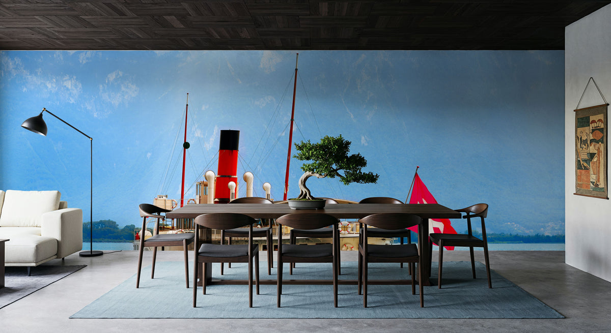 Lake Geneva Paddle Steamer Mural Wallpaper - room preview 04