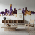 Oklahoma City Skyline Purple & Gold Mural Wallpaper - room preview 04