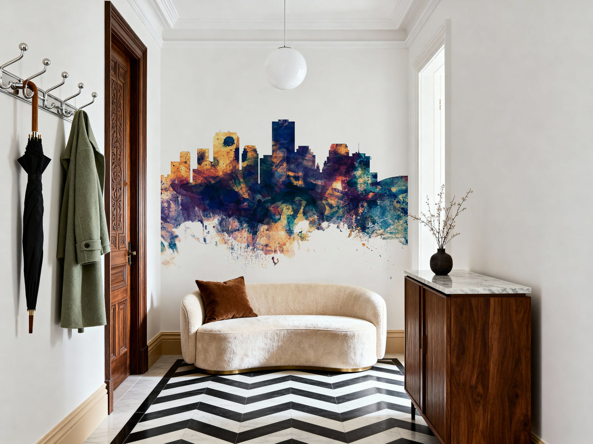 New Orleans Louisiana Skyline Blue & Bronze Mural Wallpaper - room preview 04
