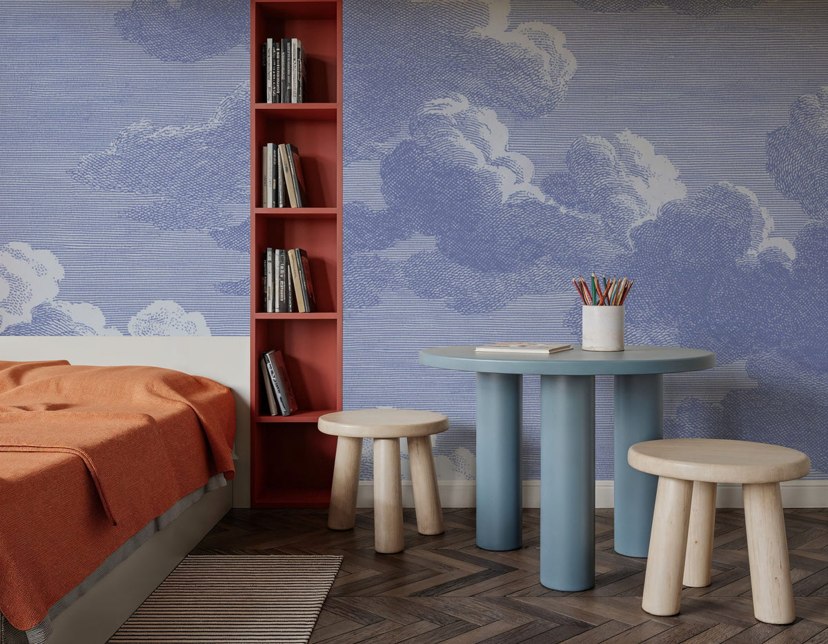 Intaglio Clouds, Periwinkle Mural Wallpaper - room preview 04