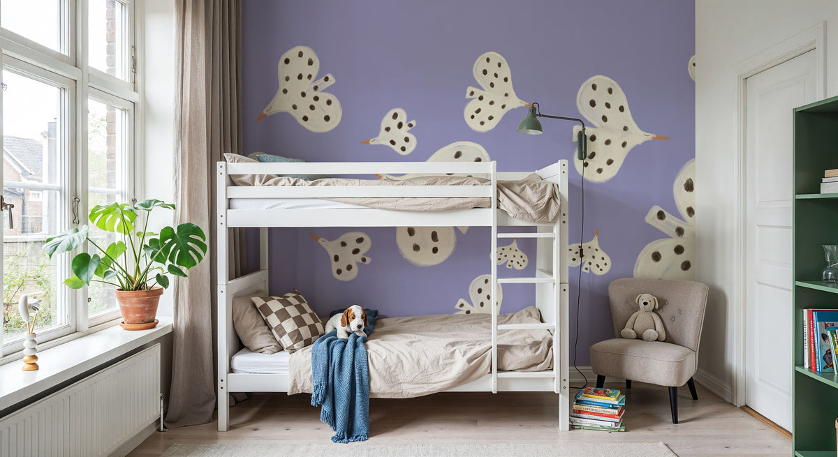 Birds Flying High, Periwinkle Mural Wallpaper - room preview 04