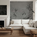 Transcendent Peony, Graphite Mural Wallpaper - room preview 04