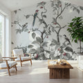 Bird Harmony, Gray Mural Wallpaper - room preview 04