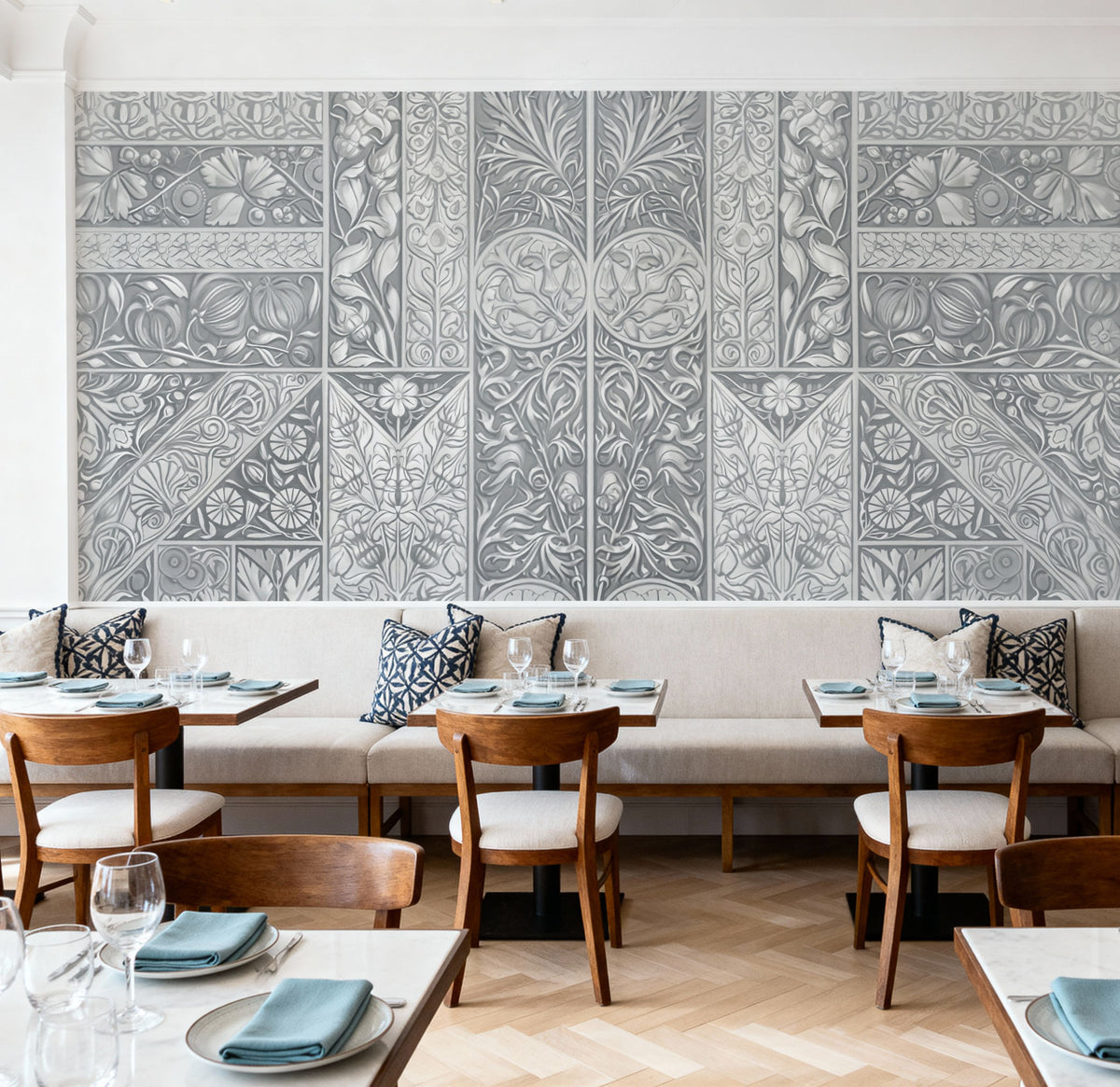 Flower Collection, Gray Mural Wallpaper - room preview 04