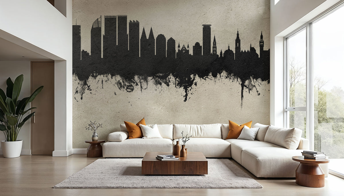 The Hauge Netherlands Skyline Concrete Mural Wallpaper - room preview 04