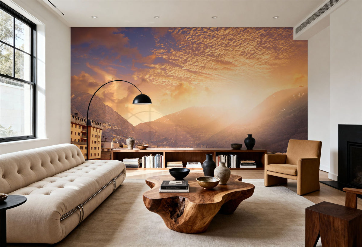 Mountain Twilight Village Mural Wallpaper - room preview 04