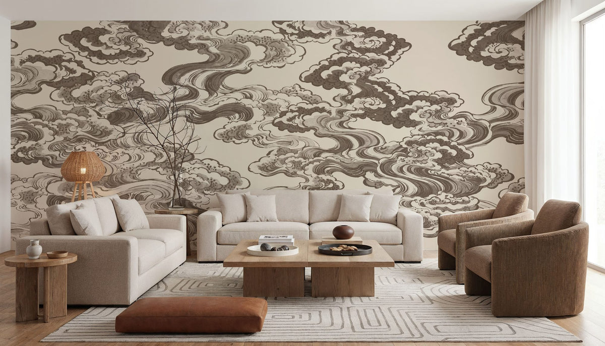Ukiyo-e Clouds, Mauve Mural Wallpaper - room preview 04