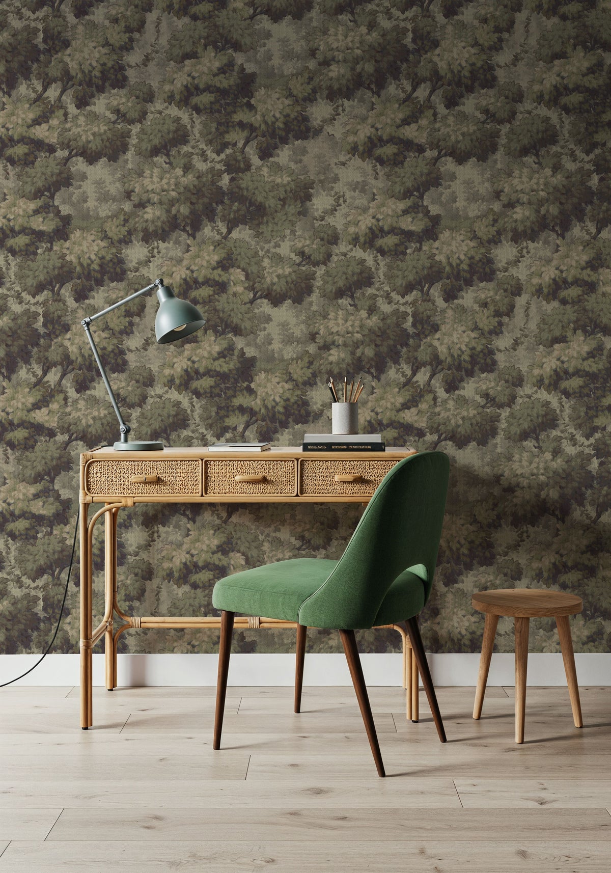 Greenwood Linden, Vintage Green Mural Wallpaper - room preview 04