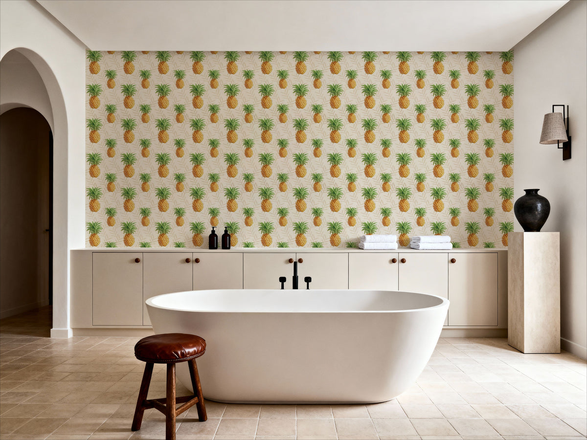Pineapple Paradise White Mural Wallpaper - room preview 04