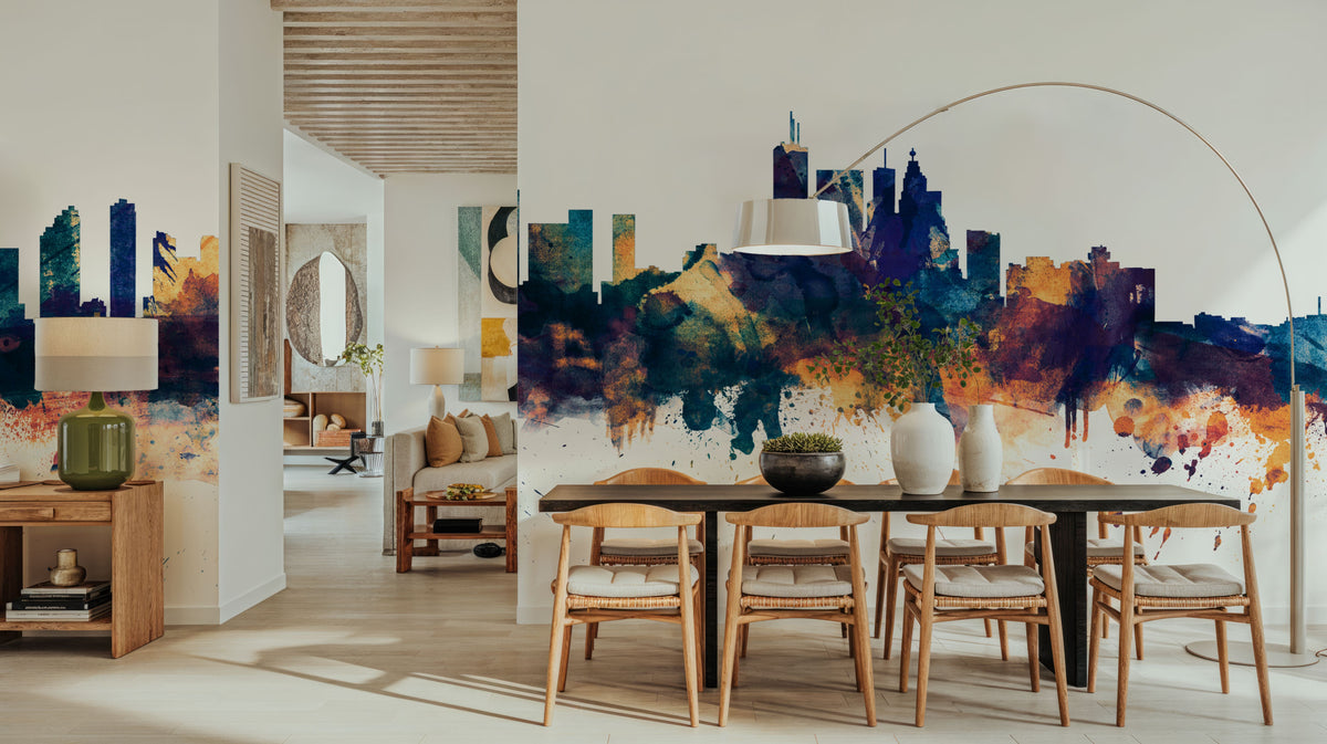 Toronto Canada Skyline Blue & Bronze Mural Wallpaper - room preview 04