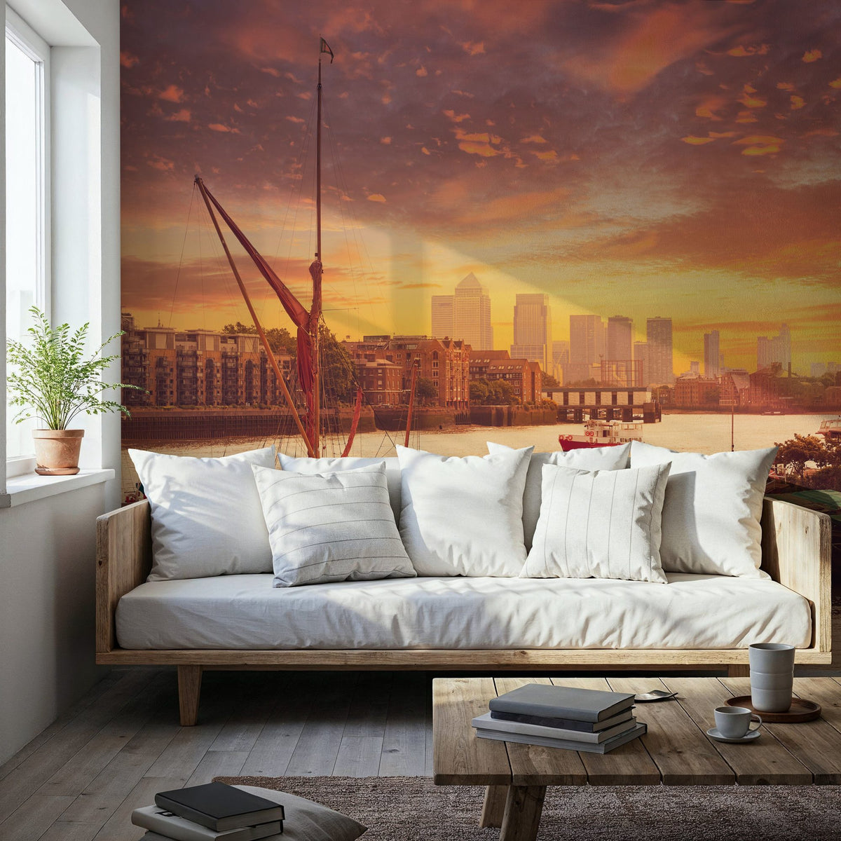 Harbor Sunset Sails Mural Wallpaper - room preview 04