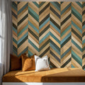 Chevron Wood, Teal Mural Wallpaper - room preview 04