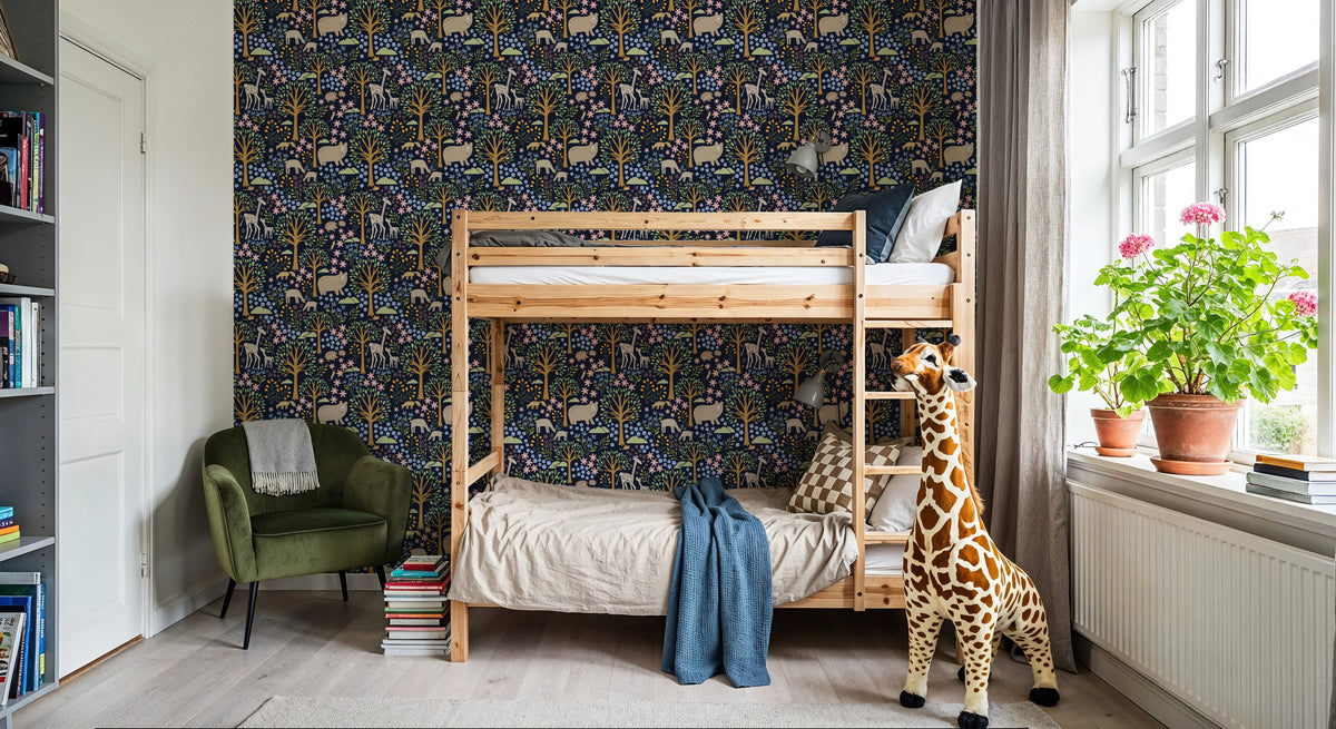 Forest Surprise, Navy Mural Wallpaper - room preview 04