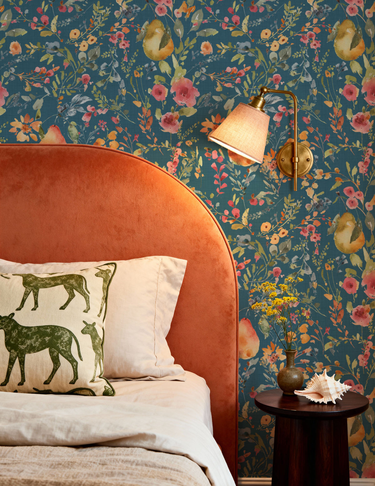 Time to Share Flowers and Pears Blue Mural Wallpaper - room preview 04
