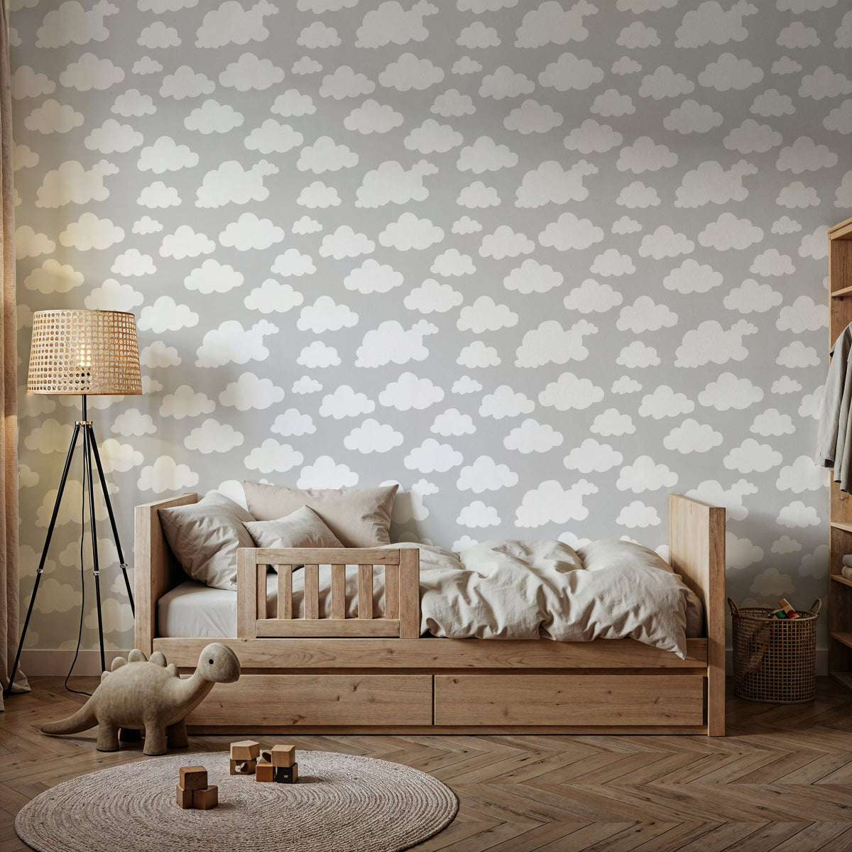 Cloudy Thoughts Gray Mural Wallpaper - room preview 04