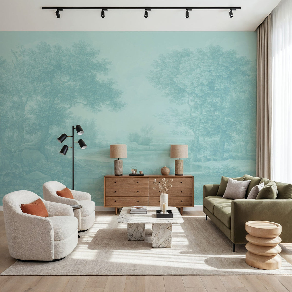 Riverbank Oak Landscape, Seafoam Mural Wallpaper - room preview 04