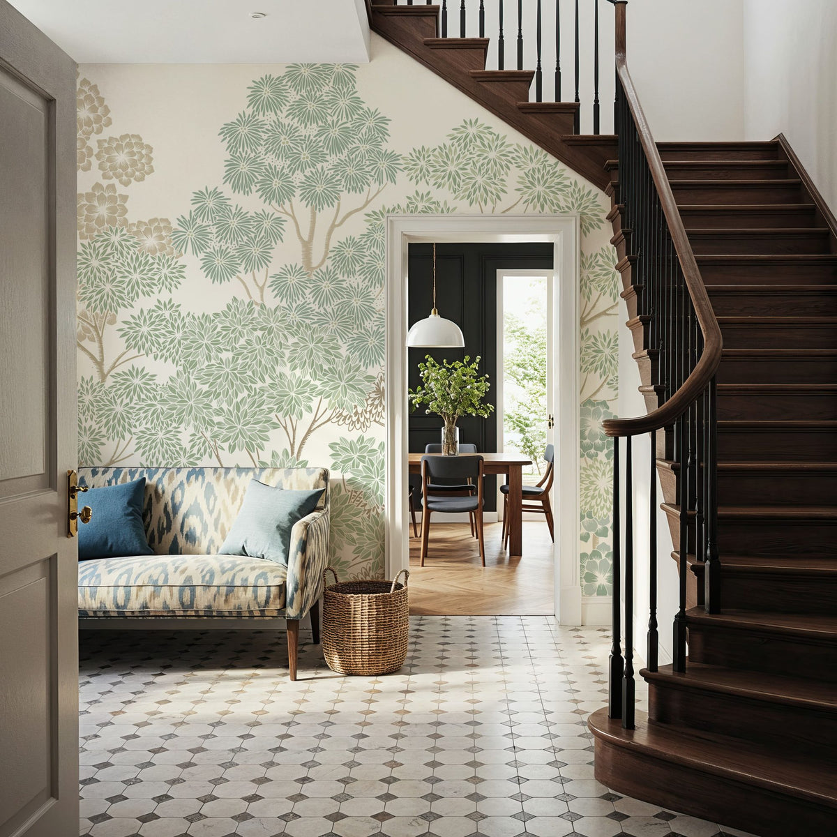 Overleaf Woodland, Light Green Mural Wallpaper - room preview 04