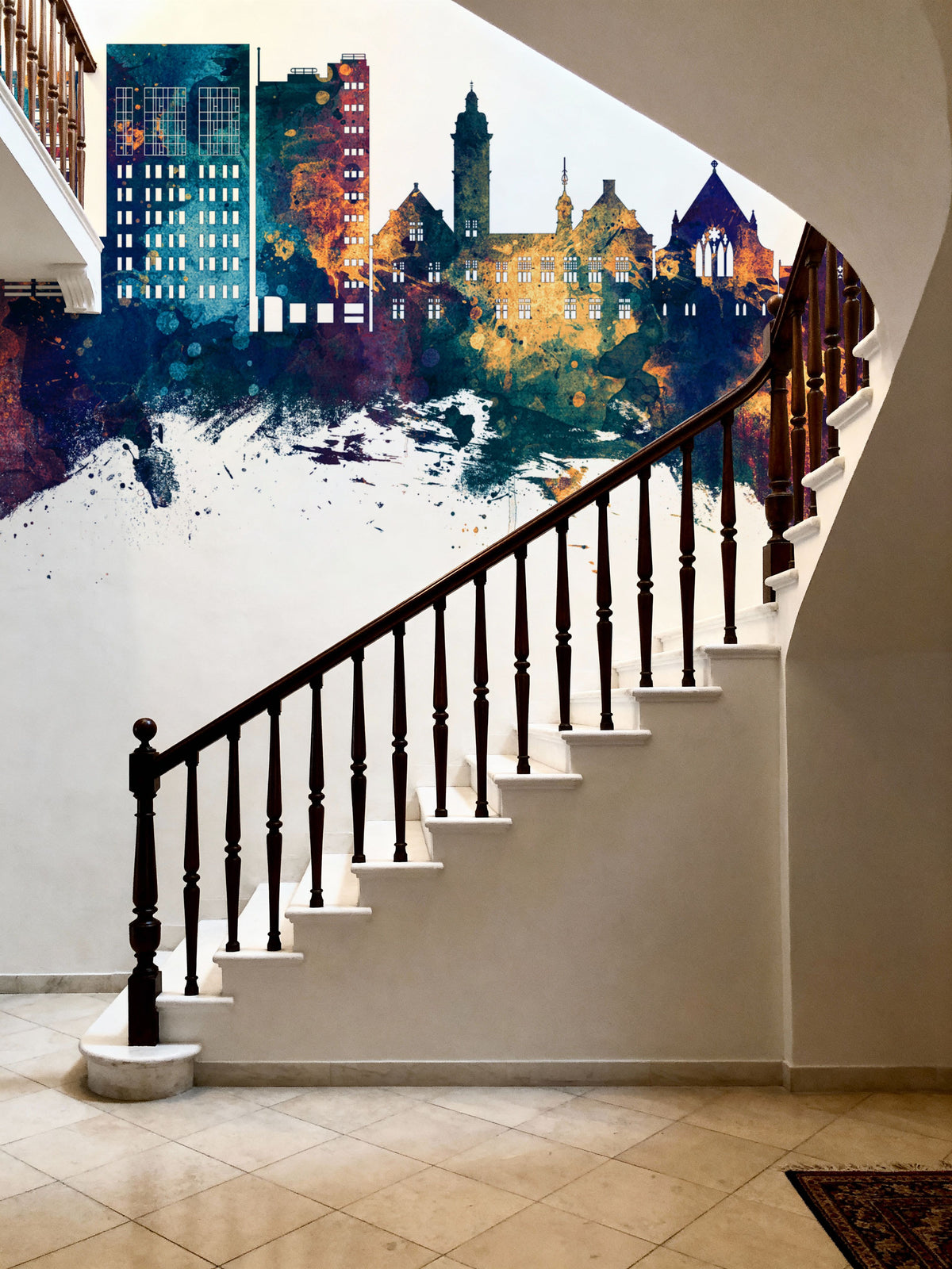 Swindon England Skyline Blue & Bronze Mural Wallpaper - room preview 04