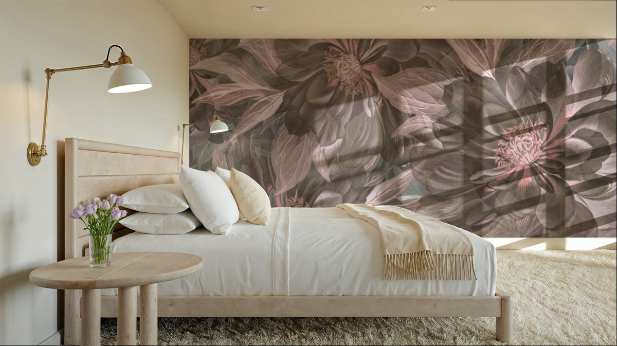 Peony Study - Ash and Pink Mural Wallpaper - room preview 04