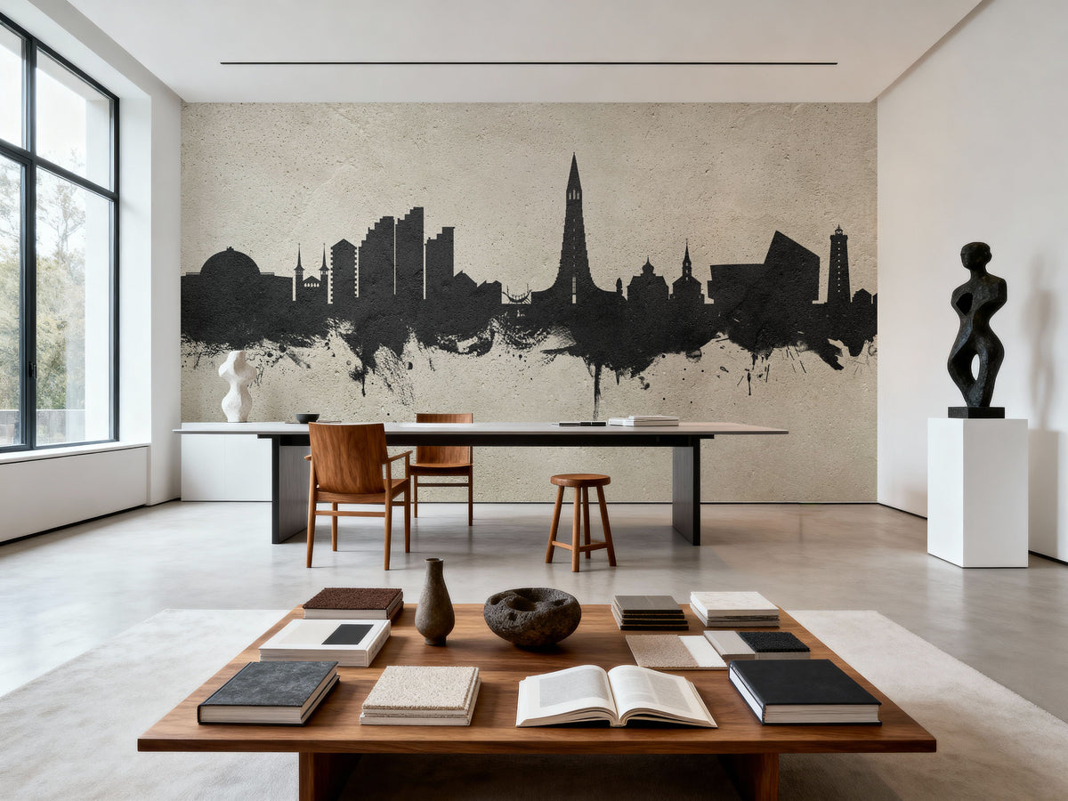 Reykjavík Skyline Concrete Mural Wallpaper - room preview 04