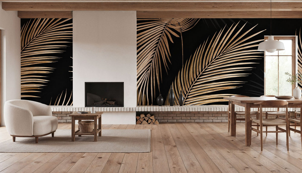 Bright Palms, Black Mural Wallpaper - room preview 04
