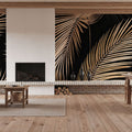Bright Palms, Black Mural Wallpaper - room preview 04