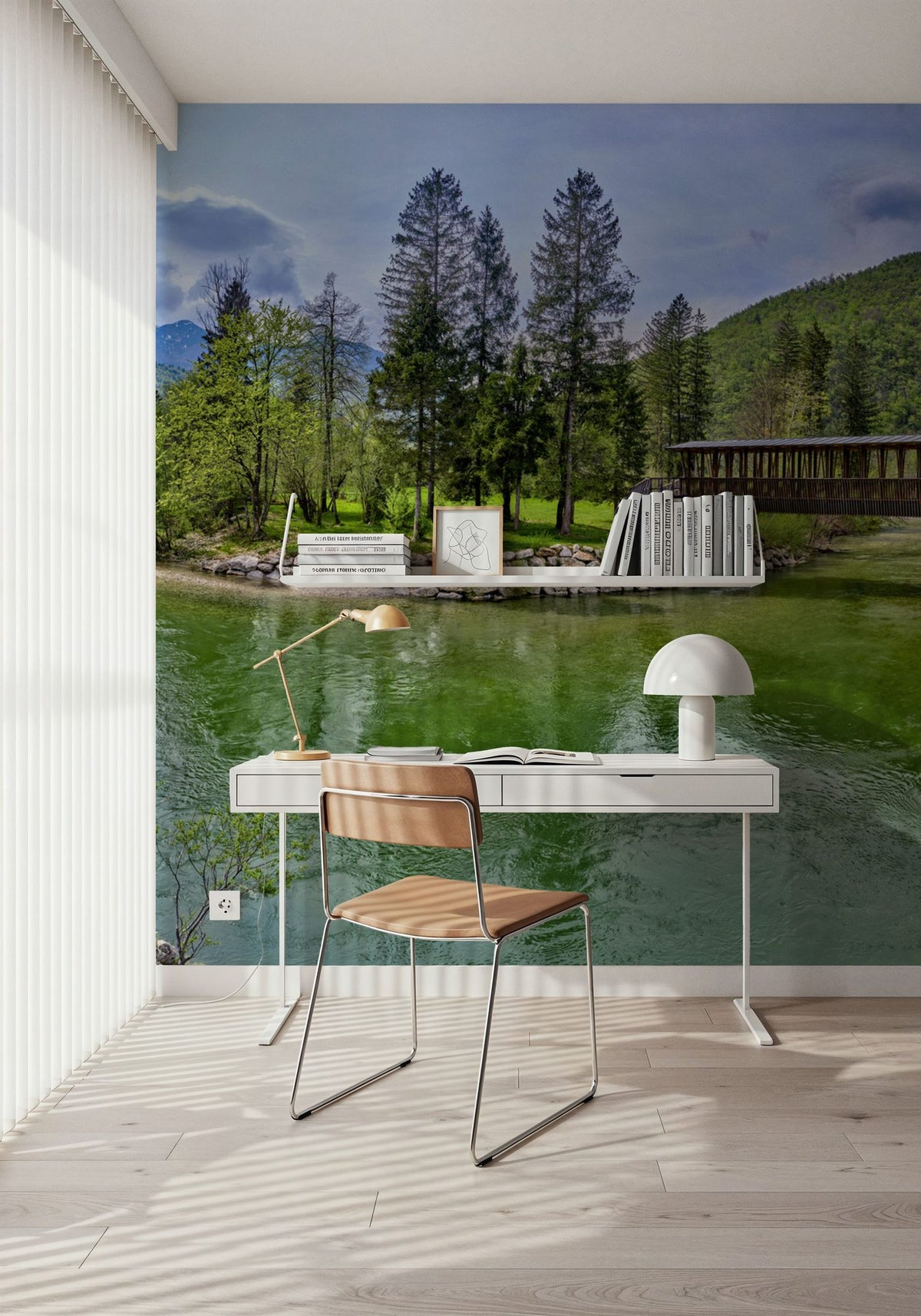 Mountain Bridge Serenity Mural Wallpaper - room preview 04