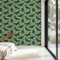 Papillion II, Aqua on Cream Mural Wallpaper - room preview 04