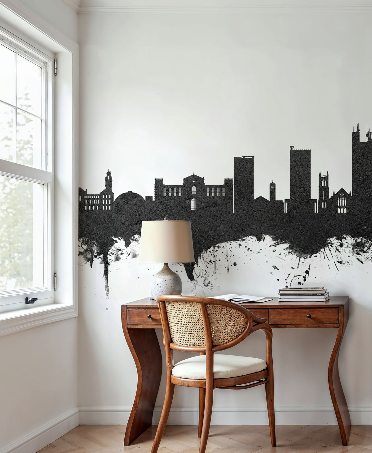 Lubbock Texas Skyline Black & White Mural Wallpaper - room preview 04