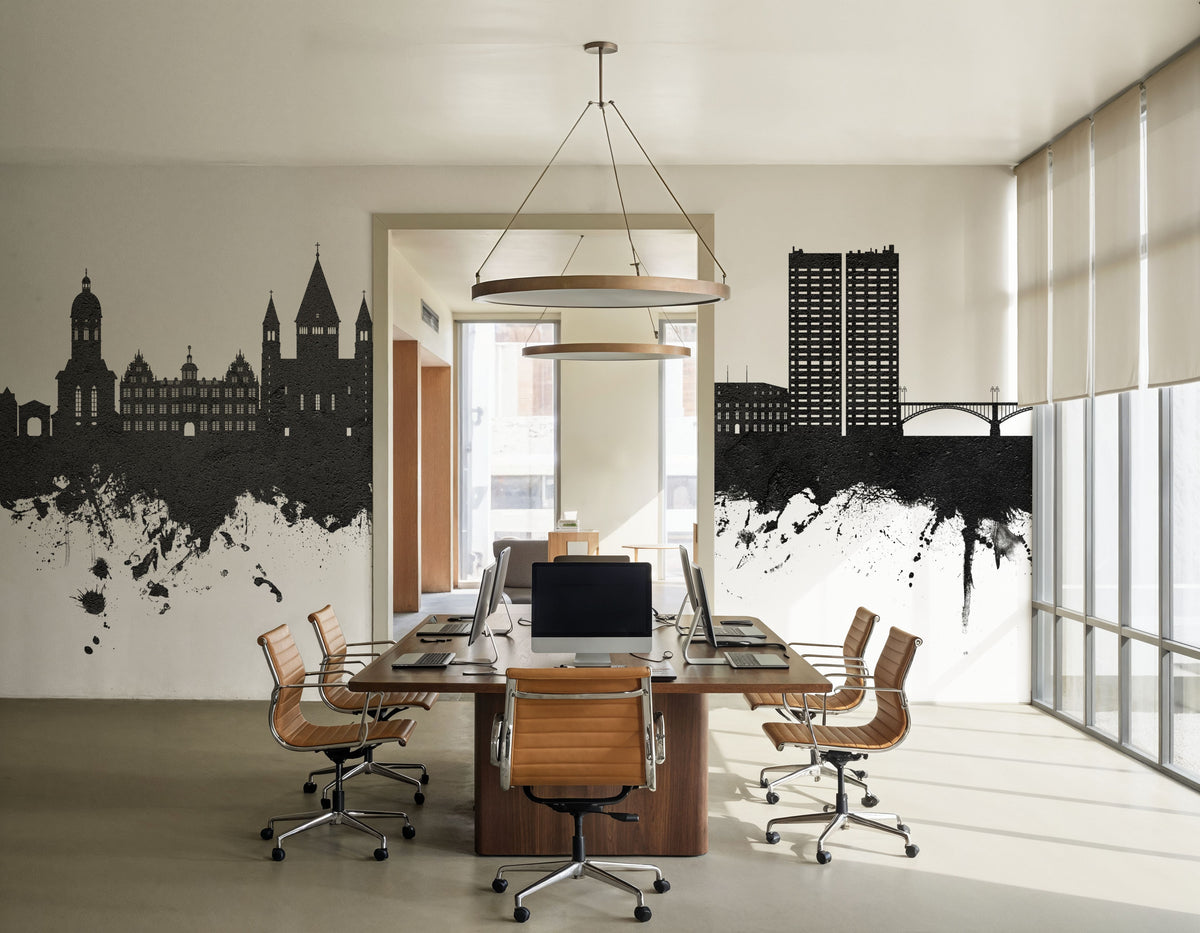 Mainz Germany Skyline Black & White Mural Wallpaper - room preview 04