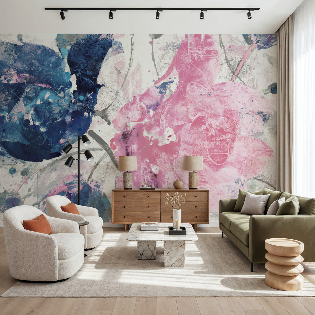 Fireworks Abstract Navy Blue Mural Wallpaper - room preview 04