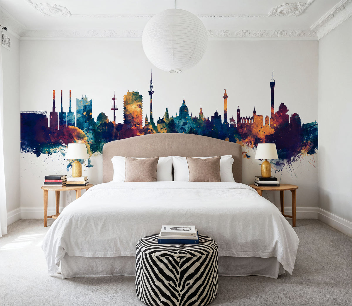 Hannover Germany Skyline Blue & Bronze Mural Wallpaper - room preview 04