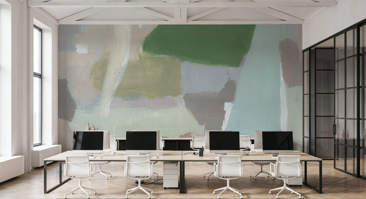 Spring Green Abstract Mural Wallpaper - room preview 04