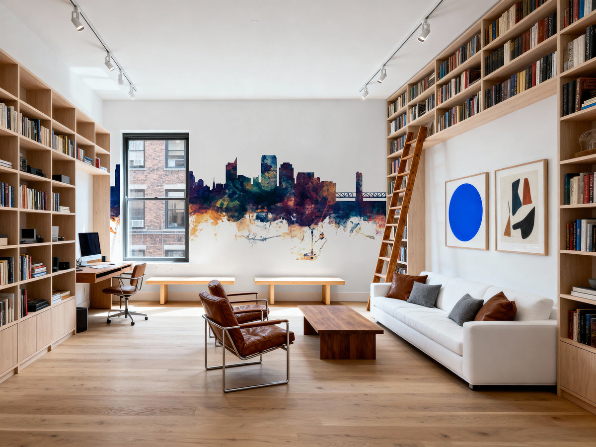 Sacramento California Skyline Blue & Bronze Mural Wallpaper - room preview 04