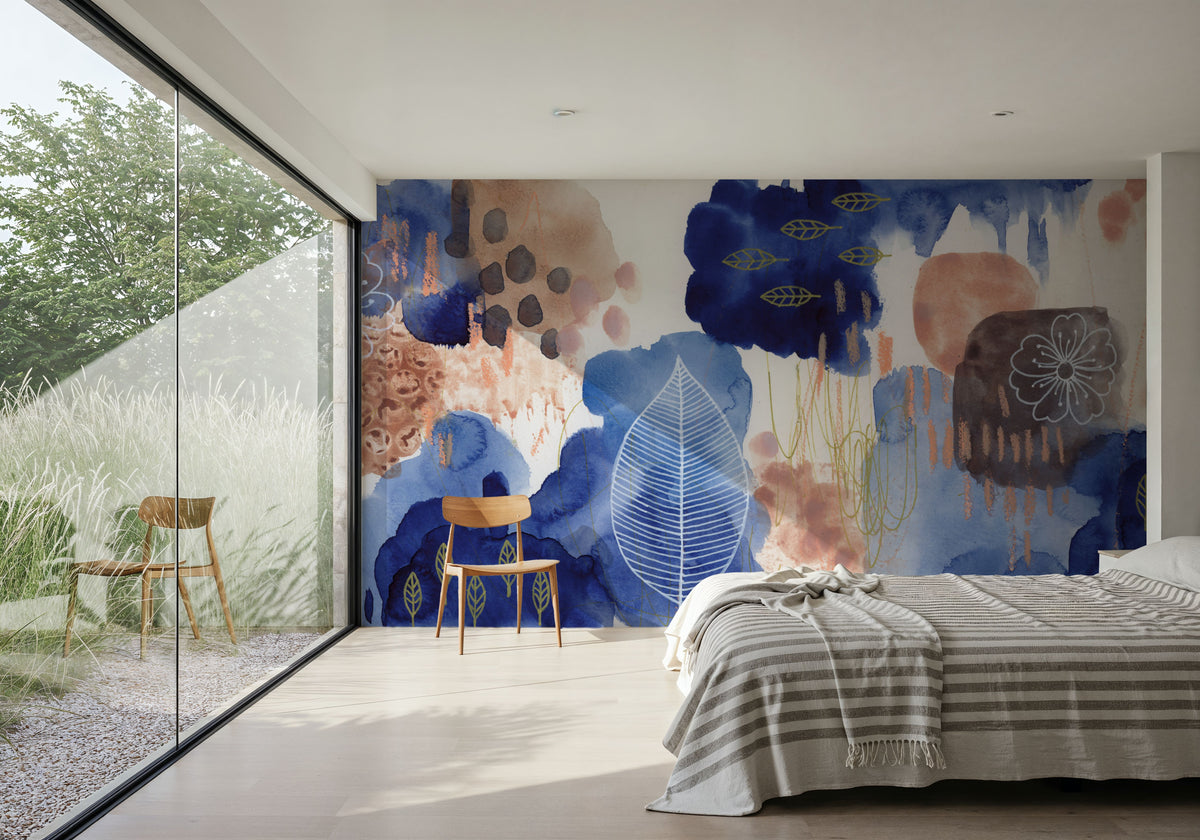 Big Blue Bloom Mural Wallpaper - room preview 04