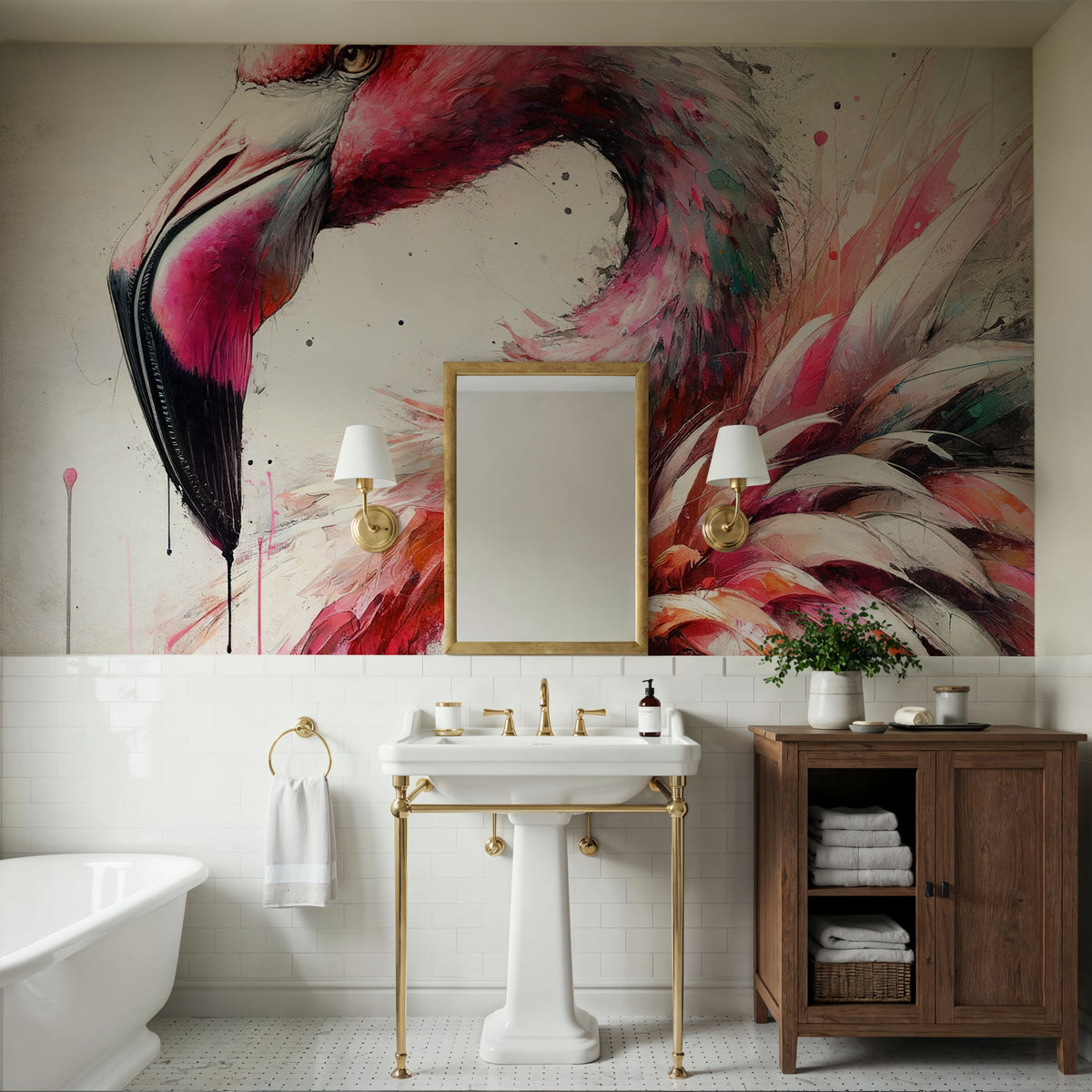 Watercolor Flamingo Mural Wallpaper - room preview 04