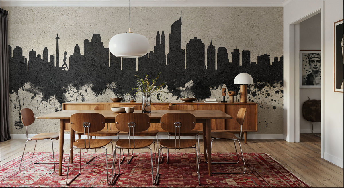 Jakarta Skyline Indonesia Concrete Mural Wallpaper - room preview 04