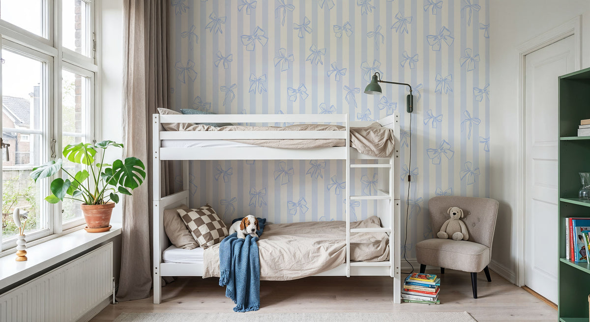Coquette Stripes Baby Blue Mural Wallpaper - room preview 04