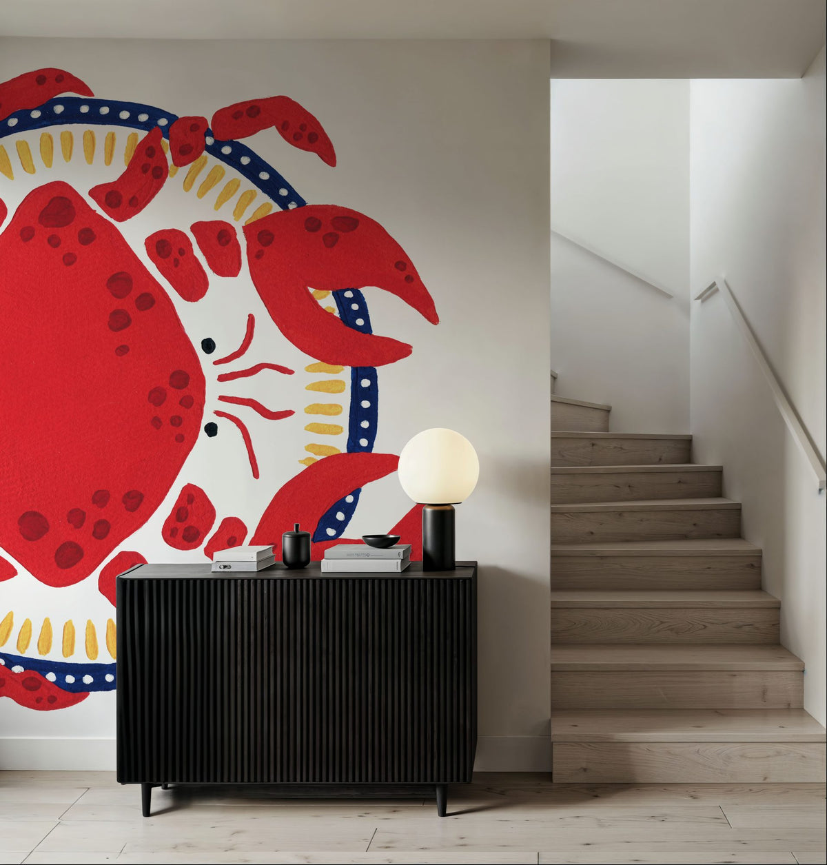 Kitschy Coastal Crab Mural Wallpaper - room preview 04