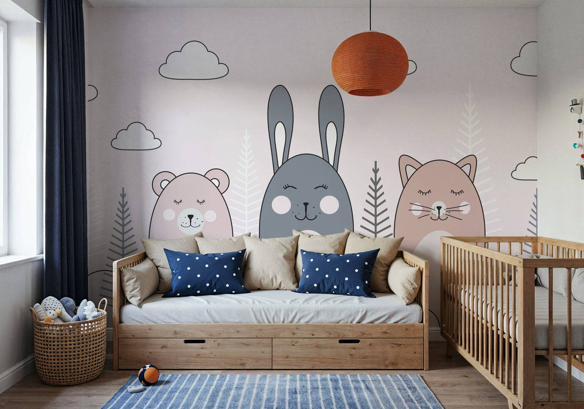 Sleeping Bunny Pink Mural Wallpaper - room preview 04